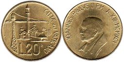 монета Ватикан 20 лир 1991