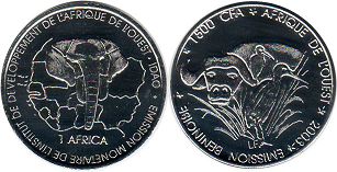 монета Бенин 1500 франков 2003