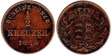 монета Вюртемберг 1/2 крейцера 1858