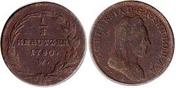 монета Австрия 1/2 крейцера 1780
