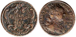монета Австрия 1 крейцер 1763