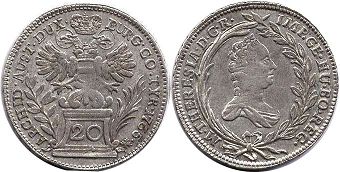 монета Австрия 20 крейцеров 1765