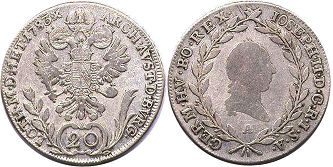 монета Австрия 20 крейцеров 1783