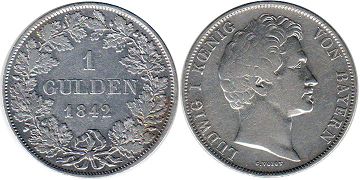 монета Бавария 1 гульден 1842