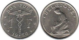 монета Бельгия 1 франк 1930