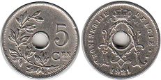 монета Бельгия 5 сантимов 1921