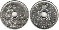 монета Бельгия 5 сантимов 1932