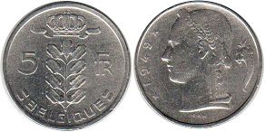 монета Бельгия 5 франков 1949
