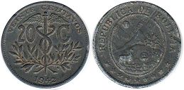 монета Боливия 20 сентаво 1942
