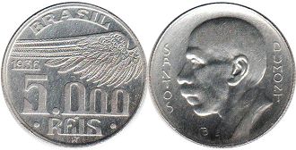 монета Бразилия 5000 рейс 1936