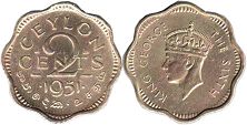 монета Цейлон 2 цента 1951