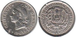 монета Доминиканская Республика 5 сентаво 1963