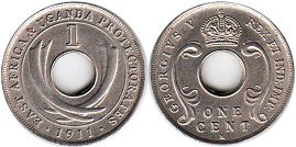 монета Восточная Африка и Уганда 1 цент 1911
