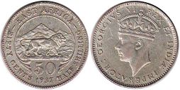 монета Британская Восточная Африка 50 центов 1937