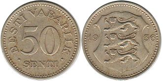 монета Эстония 50 сенти 1936