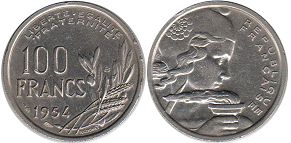 монета Франция 100 франков 1954