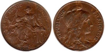 монета Франция 10 сантимов 1902