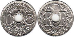 монета Франция 10 сантимов 1938