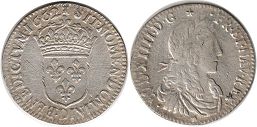 монета Франция 1/12 экю 1662