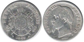монета Франция 2 франка 1869