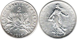 монета Франция 2 франка 1915