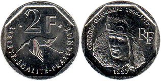 монета Франция 2 франка 1997