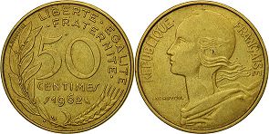 монета Франция 50 сантимов 1962