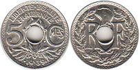 монета Франция 5 сантимов 1939