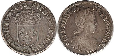 монета Франция 1/2 экю 1652