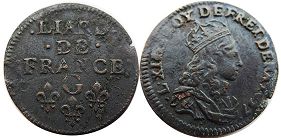 монета Франция лиард 1657