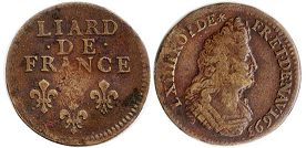 монета Франция лиард 1693