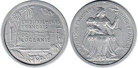 монета Французская Океания 1 франк 1949
