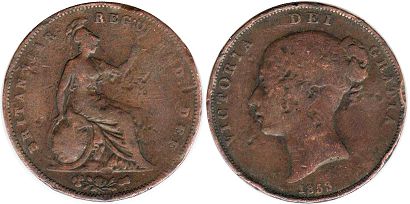 монета Великобритания 1 пенни 1853