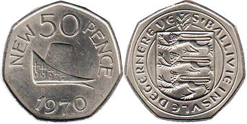монета Гернси 50 новых пенсов 1970