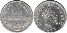 монета Италия 50 чентезими 1863