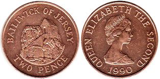 монета Джерси 2 пенса 1990