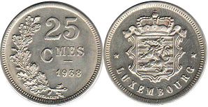 монета Люксембург 25 сантимов 1938