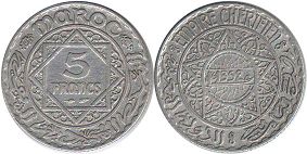 монета Марокко 5 франков 1933
