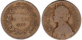 монета Мартиника 50 сантимов 1922