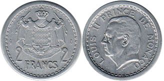 монета Монако 2 франка без даты (1943)