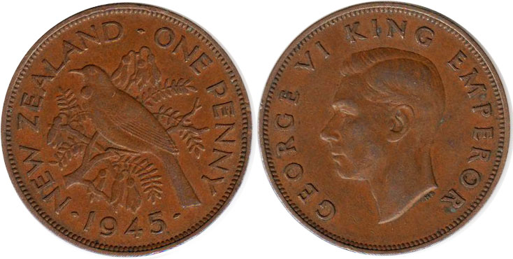 монета Новая Зеландия 1 пенни 1945