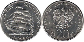 монета Польша 20 злотых 1980