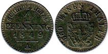 монета Пруссия 1 пфенниг 1849