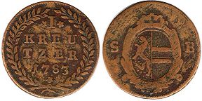монета Зальцбург 1 крейцер 1783