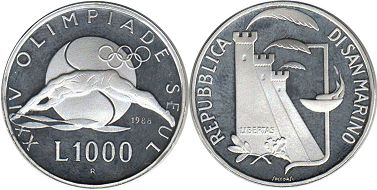 монета Сан-Марино 1000 лир 1988