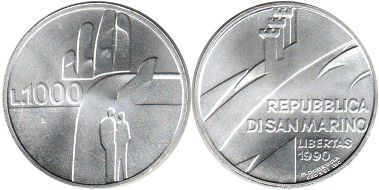 монета Сан-Марино 1000 лир 1990
