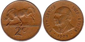 монета ЮАР 2 цента 1979