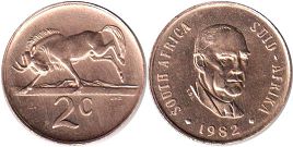 монета ЮАР 2 цента 1982