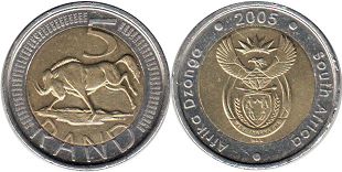 монета ЮАР 5 рэндов 2005