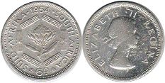 монета Южная Африка 6 пенсов 1954